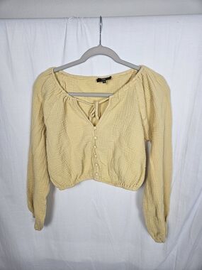 Vici Pale Yellow Gauze Peasant Blouse with Front Tie